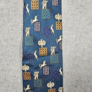 Blair Mens Silk Necktie Teal Blue Heraldic Unicorn Eagle Lion Italian‎ Fabric